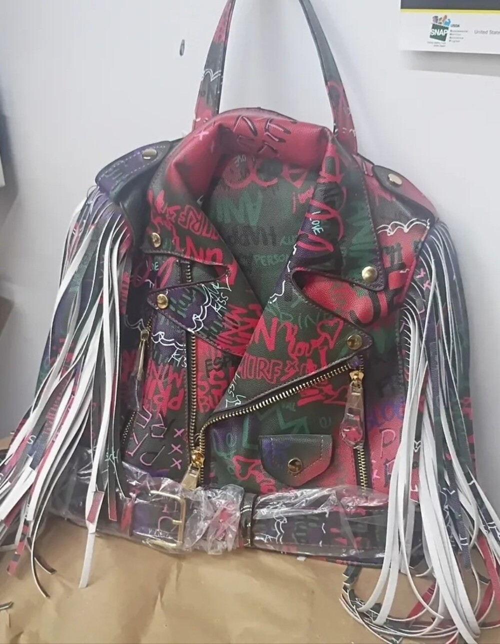 Fringe Graffiti Print Mini Backpack - Red Multi